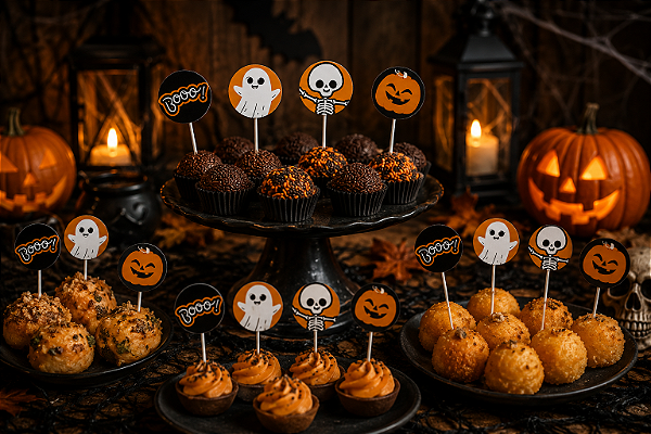 Topper Halloween Decorativo para Docinhos e Salgados – Kit com 4 Unidades