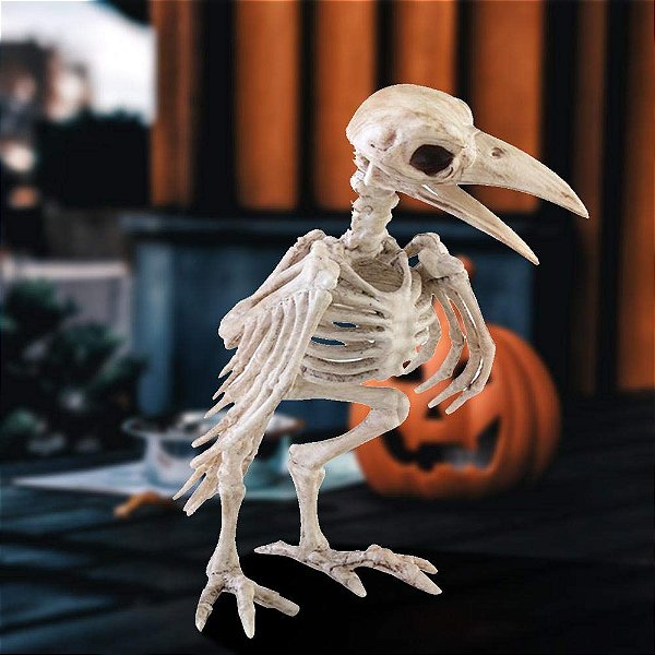 Esqueleto de Corvo Halloween – 21x14cm | Bico Articulado | Enfeite Decorativo