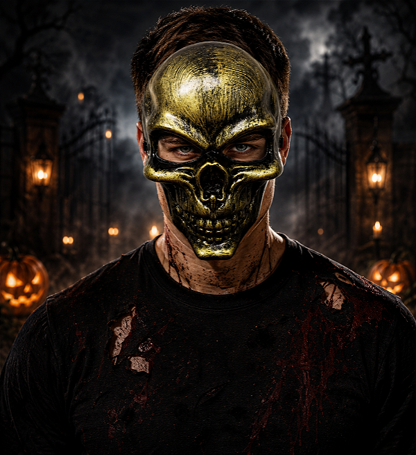 Máscara de Caveira Dourado – Fantasia Halloween - Terror Clássico e Estiloso