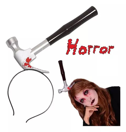 Tiara Halloween Martelo na Cabeça – Acessório Divertido de Terror