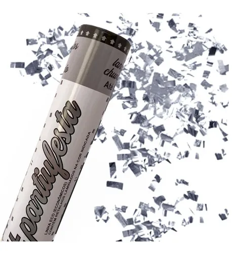 Lança Confetes de Papel Metalizado Prata - 30cm