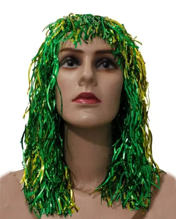 Peruca Metalizada Do Brasil Verde Amarelo