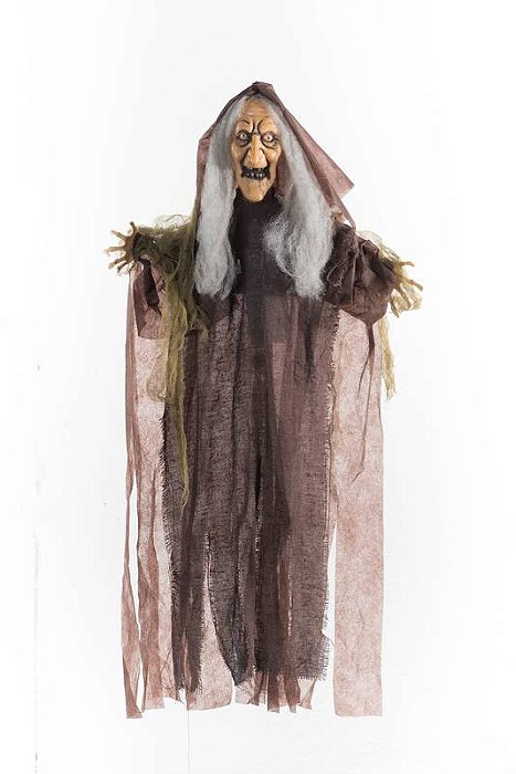 Enfeite Bruxa Assustadora com Som Luz e Movimento Halloween 90cm