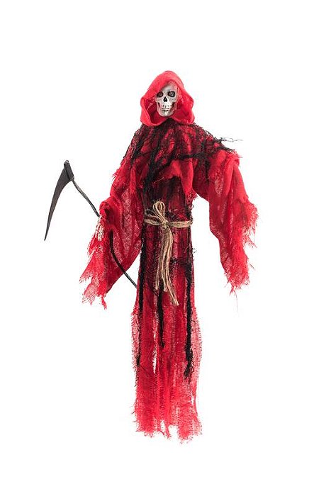Enfeite Halloween Morte com Foice 66cm Som Luz e Movimento - 52cm