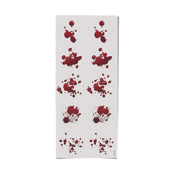 Adesivo Decorativo Redondo Halloween Sangue - 3 Cartelas Com 10 Adesivos Cada (30 Unidades)