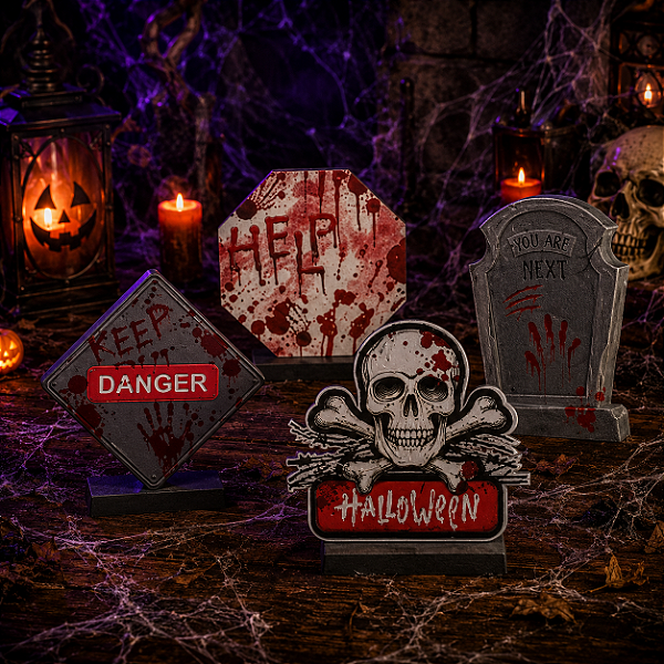 Decoração de Mesa "HELP" Halloween – Toque de Terror para Sua Festa! - 4 Unidades