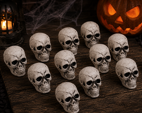 Enfeite Decorativo Halloween - Crânio de Esqueleto 6cm - 12 Unidades