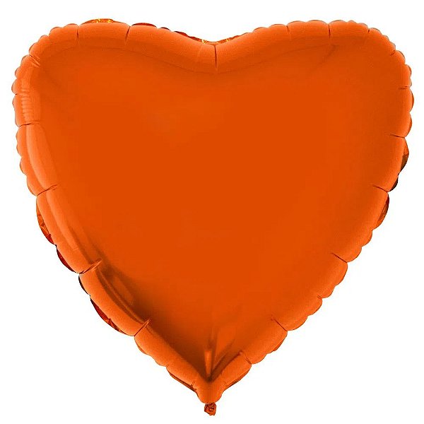 Balão Metalizado Coração Laranja - 20 Polegadas (50cm) - Flutua Gás Hélio