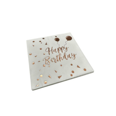 Guardanapo Papel Folha Dupla Happy Birthday Rose Gold 33cm x 33cm - 20 unidades