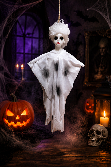 Enfeite de Halloween Boneca Fantasma Branco 50 cm - Modelo Variados