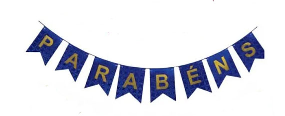 Faixa Decorativa Parabéns Decoração Parede - Azul com Dourado