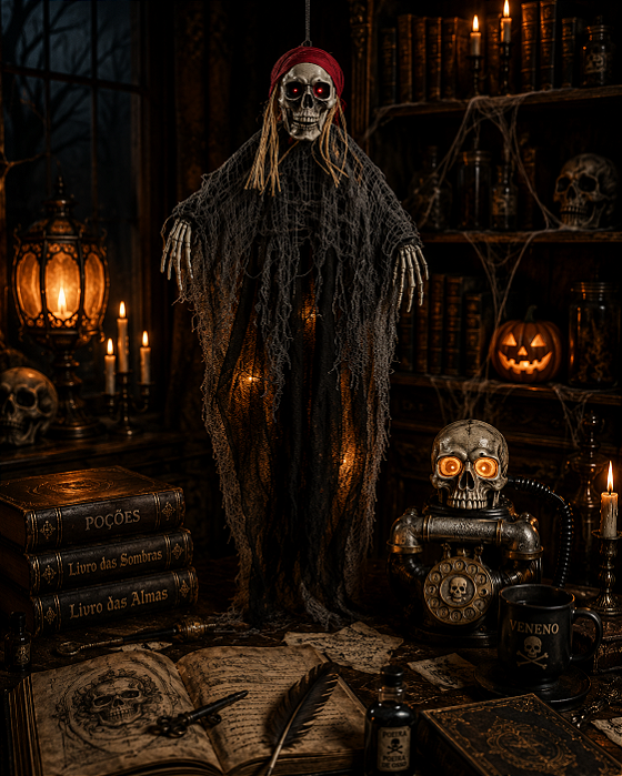 Pirata Fantasma Halloween com Led nos Olhos - 100cm