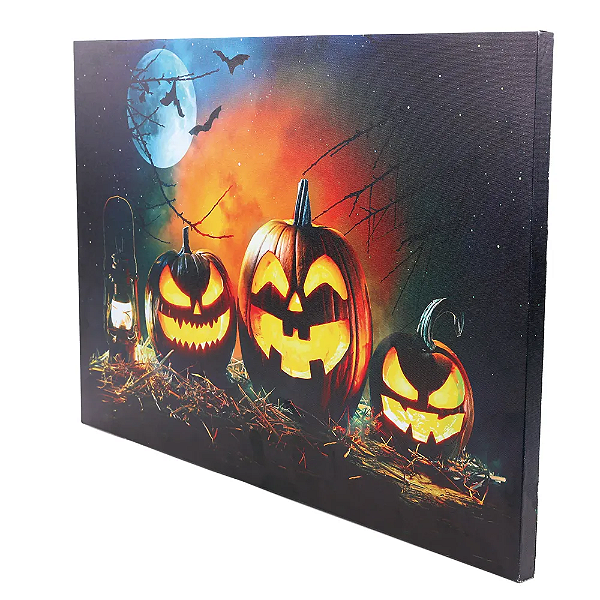 Quadro Decorativo com Led Abóboras Halloween - 60cm x 40cm
