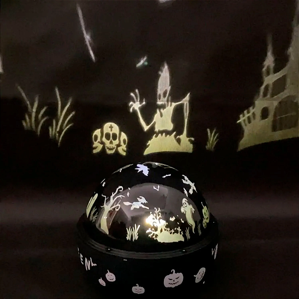 Luminária Happy Halloween Figuras Preto - Reflete na paredes Imagens de Personagens - 15cm x 15cm