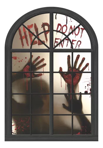 Painel Janela Do Terror Mão Sangrenta Halloween