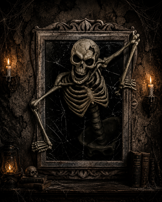 Painel Esqueleto Caveira Halloween 70x50cm – Decoração Realista