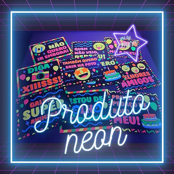 Plaquinhas Divertidas Neon Infantil 25x18cm - 10 Unidades