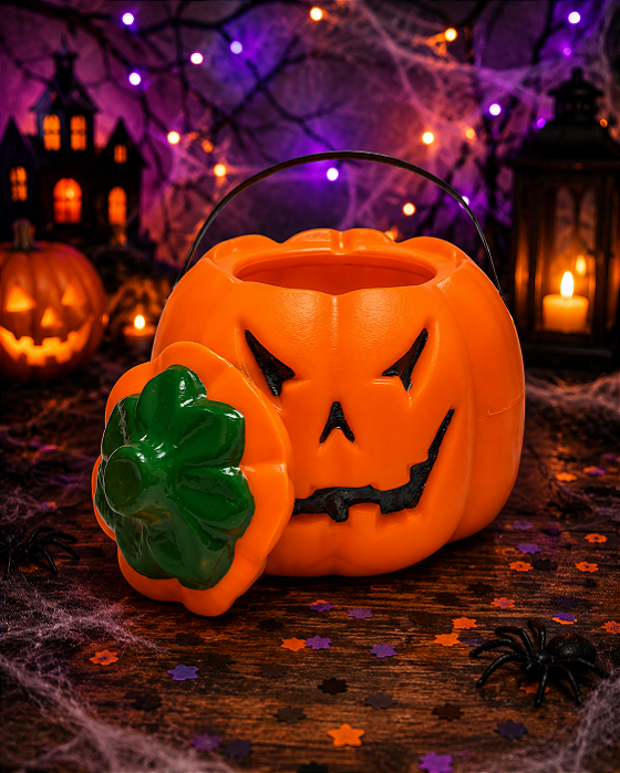 Enfeite de Halloween Abóbora Alfa com Tampa em Plástico - 25cm