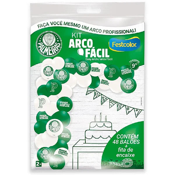 Kit Arco Fácil De Balões Festa Palmeiras Com Fita - 48 Balões