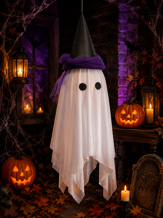 Fantasma Boo Junior Branco Tecido Halloween 85cm