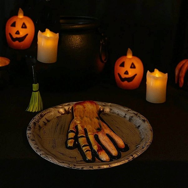 Enfeite Bandeja Decorativa de Halloween Mão Realista Horripilante - 30cm