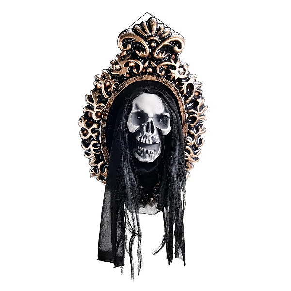Espelho Caveira Sombria Halloween Som Luz e Movimento - 80cm