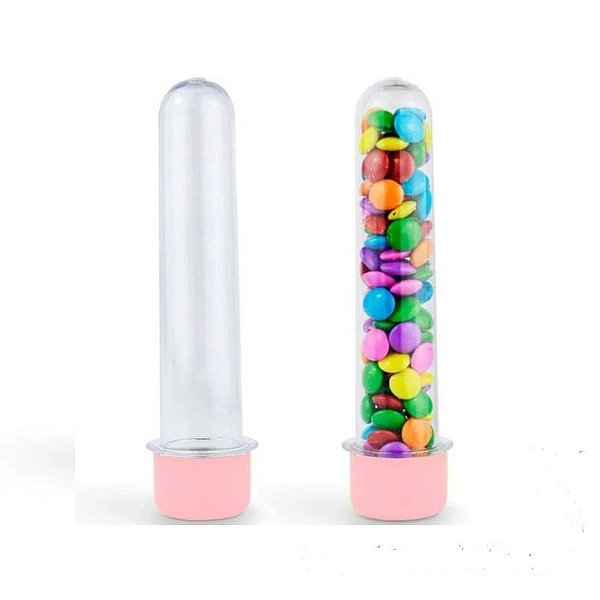 Tubete com Tampa Rosa 13cm - 10 Unidades