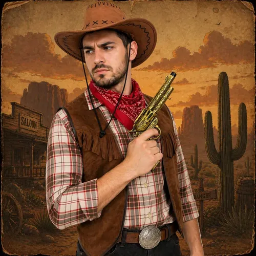 Pistola Garrucha de Brinquedo Dourada Cowboy com Som - 27cm