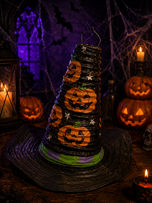 Enfeite Lanterna Decorativa Chapéu Halloween - 29x26cm