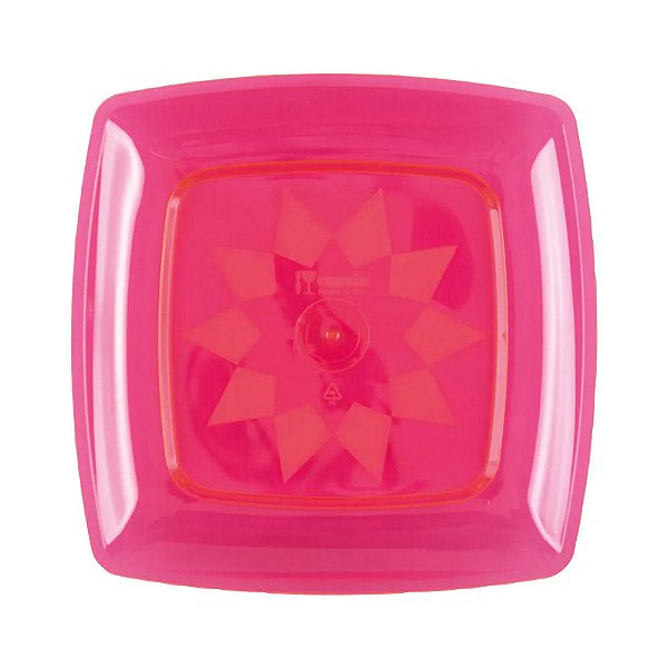 Prato Acrílico Quadrado Translúcido Rosa 21cm- 10 Unidades