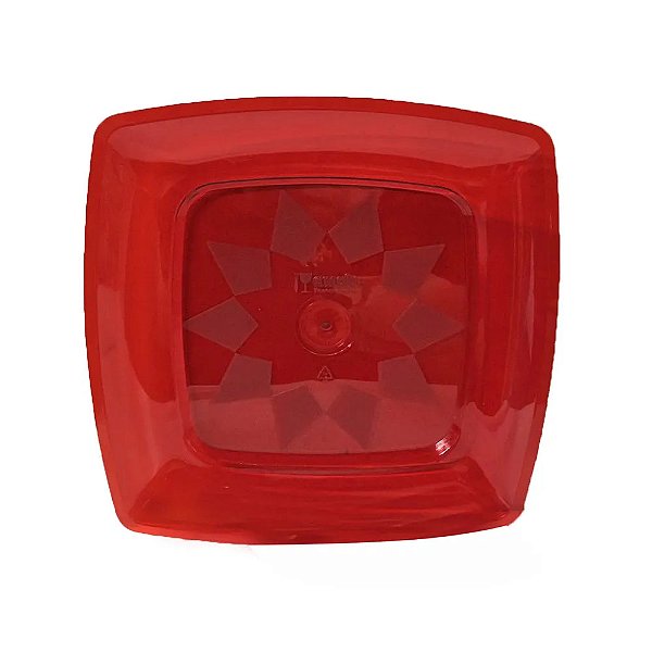Prato Acrílico Quadrado Translúcido Vermelho 21cm- 10 Unidades