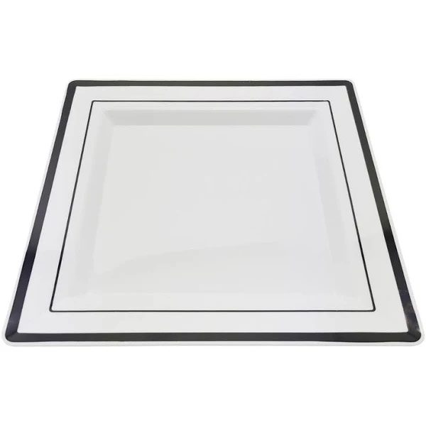 Prato Acrílico Quadrado Listras Preto Descartável Luxo 18cm - 6 Unidades