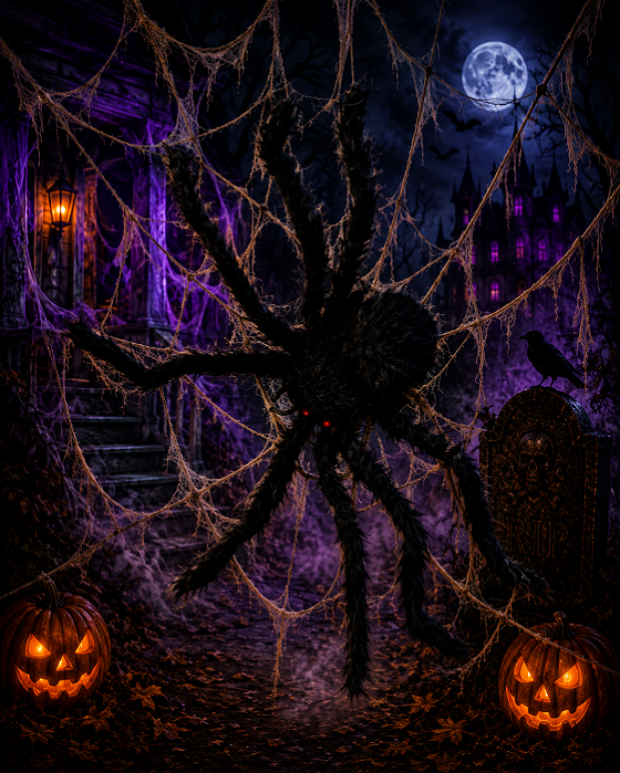 Teia com Aranha Gigante Halloween – Luz, Som e Movimento para um Sustão Perfeito! - 2,20m