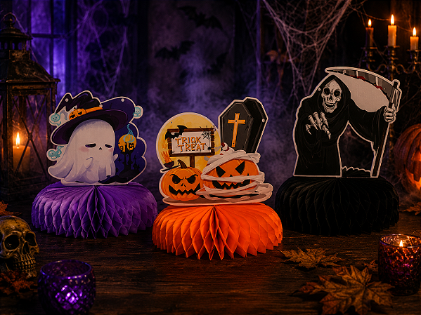 Enfeites para Decoração de Mesa Halloween Dia das Bruxas - 3 Unidades