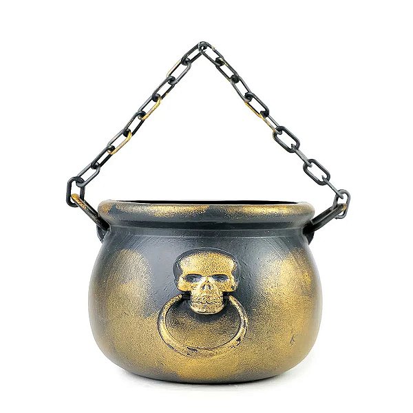 Caldeirão de Bruxa com Caveira e Corrente – Decoração Halloween | Enfeite Assustador