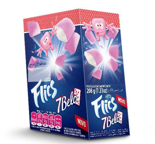 Chiclete Flics 7 Belo Framboesa - Arcor - 12 Cartelas com 12un