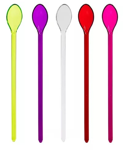 Colher De Cristal Color Para Bebidas Sucos Drinks Acrílico - 12 Unidades