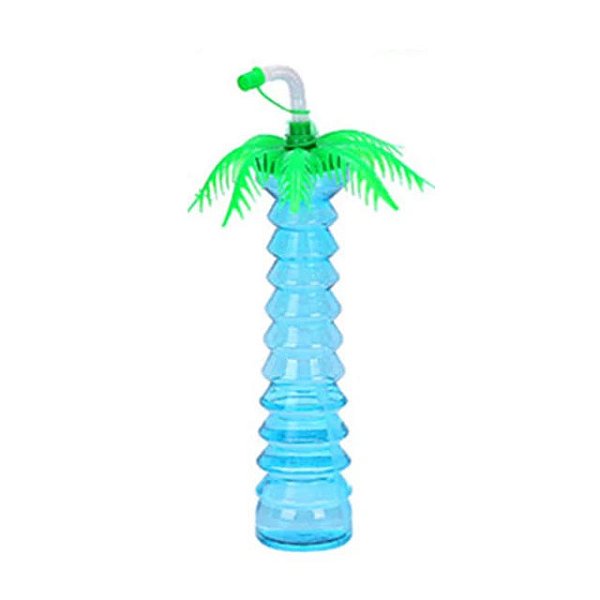 Copos Arvore Coqueiro Tropical Azul com Canudo - 500ml