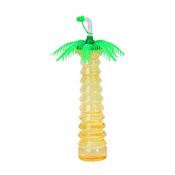 Copos Arvore Coqueiro Tropical Amarelo com Canudo - 500ml