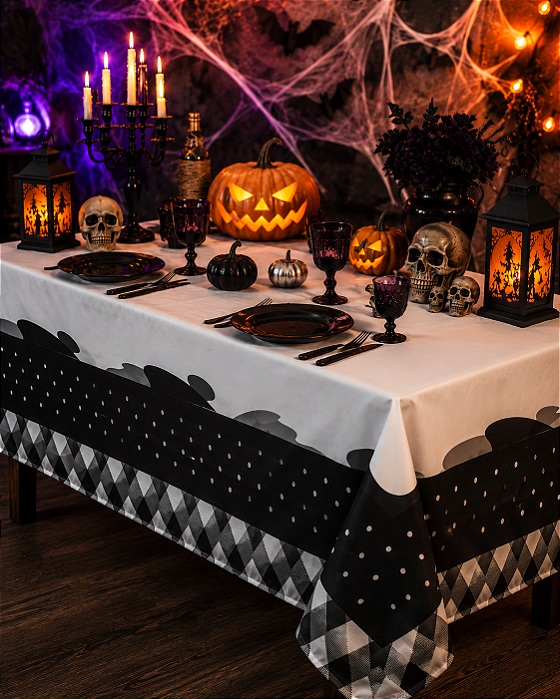 Toalha Plástica De Mesa Principal Halloween Skull Party (Festa da Caveira) - 118x180cm