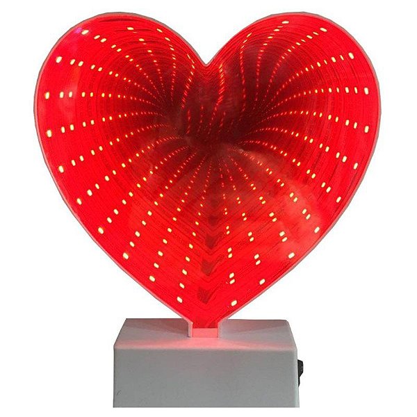 Luminária Com Formato De Coração Com Led 3D Espelhado Efeito Infinito