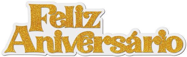 Faixa EVA Glitter Feliz Aniversário Branco e Dourado - 65x20cm