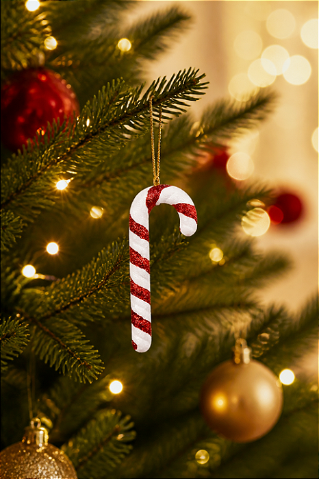 Enfeites de Natal Bengala de Pendurar Com Glitter 12cm - 1 Unidade