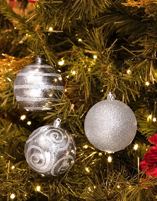 Bolas Para Árvore de Natal Enfeite Natalino Prata 8cm - 6 Unidades
