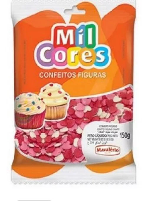Confeitos Figuras Coração Mil Cores 50g - Mavalério