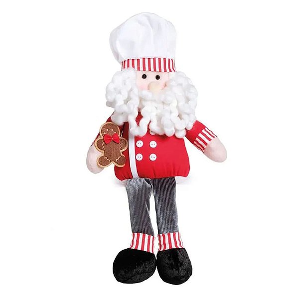 Papai Noel Cozinheiro Perna Comprida Vermelho e Cinza e Branco - 40cm