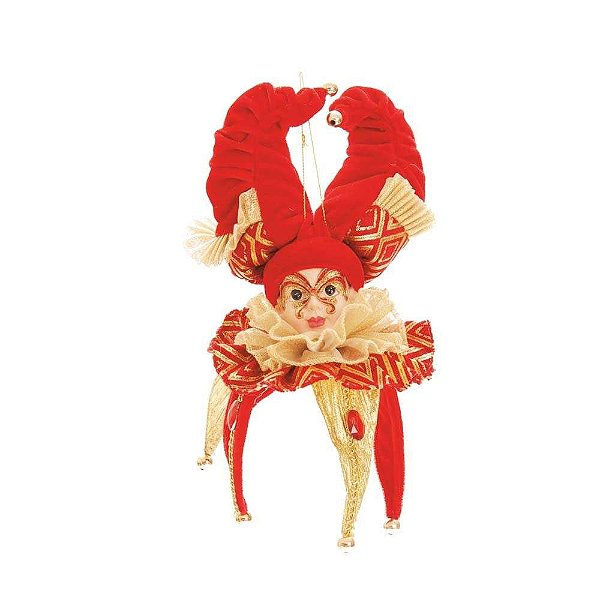 Rosto Pierrot Para Pendurar Cor Ouro/Vermelho - 30cm