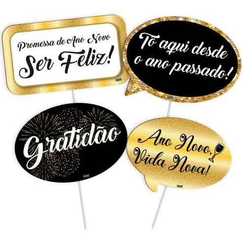 Placas Divertidas Ano Novo - 4 Unidades