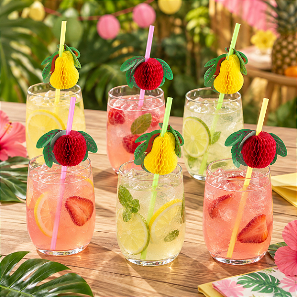 Canudo Frutas para Drink Decorado - 12 Unidades