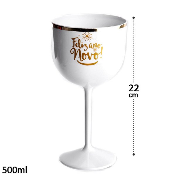 Taça de Plástico 500ml GIN Feliz Ano Novo/Reveillon Branco